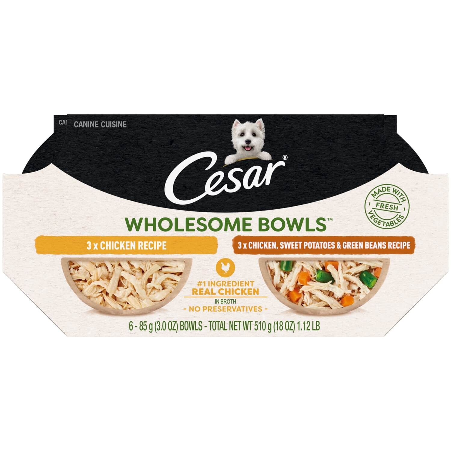 Cesar Wholesome Bowls Wet Dog Food Chicken Recipes Variety Pack, 3Oz/6Ct