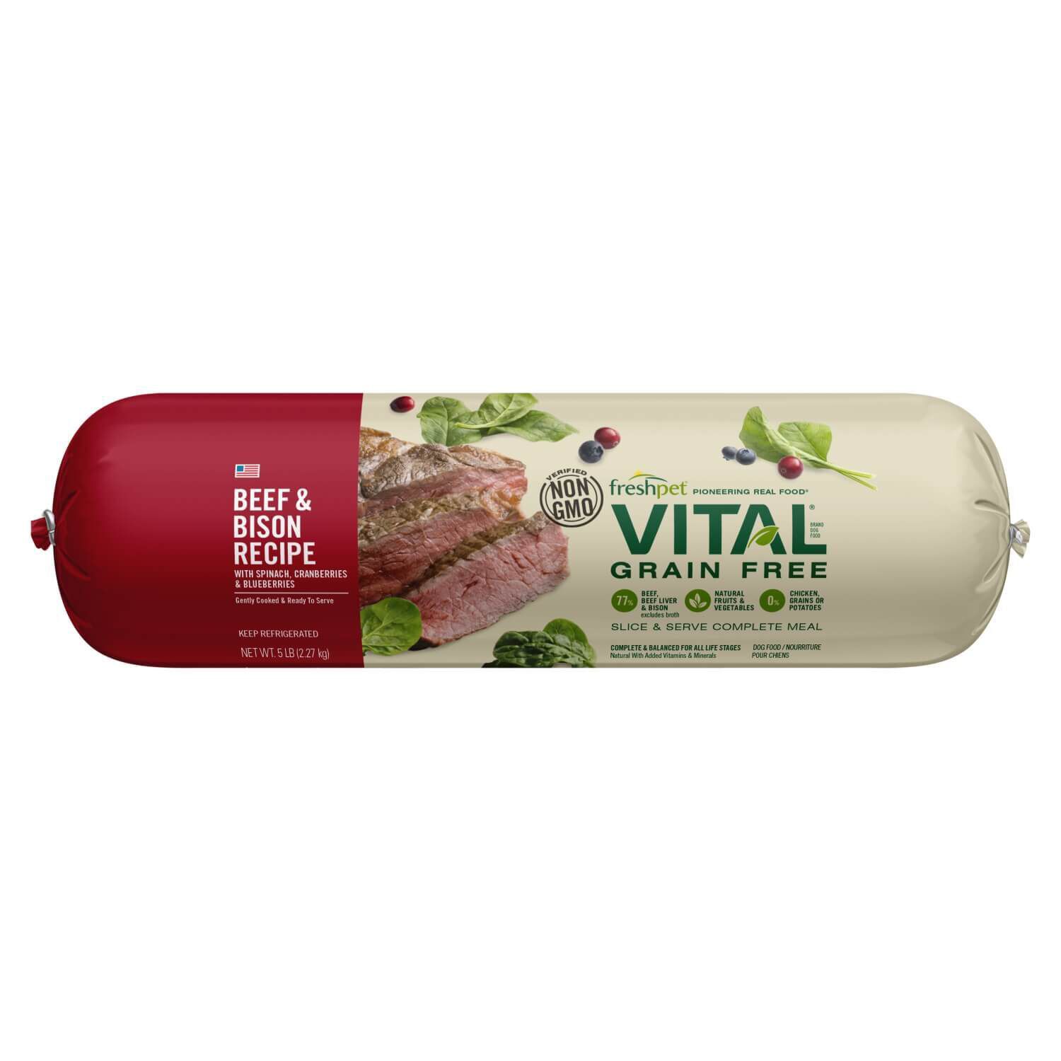 Freshpet Vital Grain Free Fresh Dog Food, Beef & Bison Roll Recipe