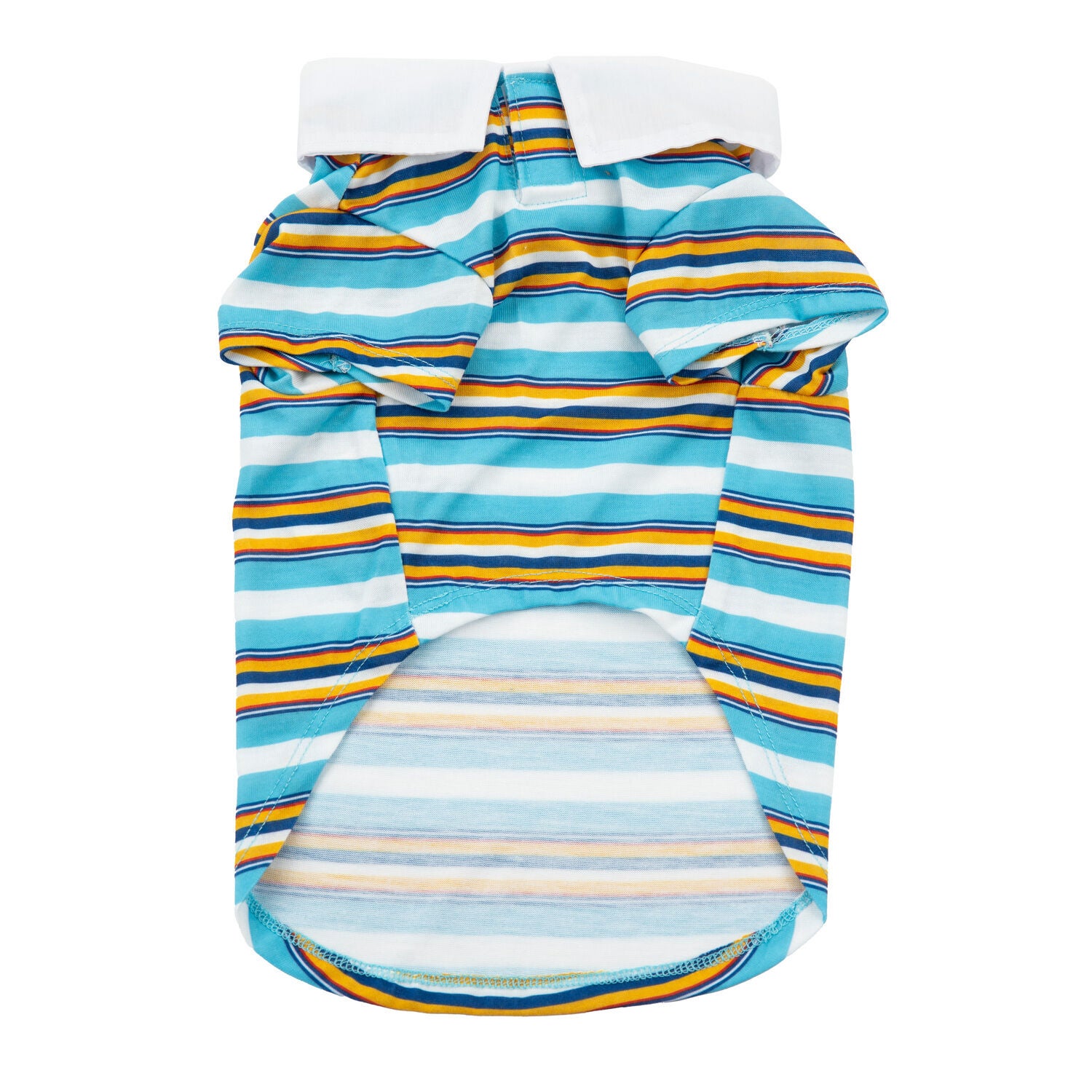 Simply Dog Striped Collared Polo Dog Shirt, Blue, White & Orange