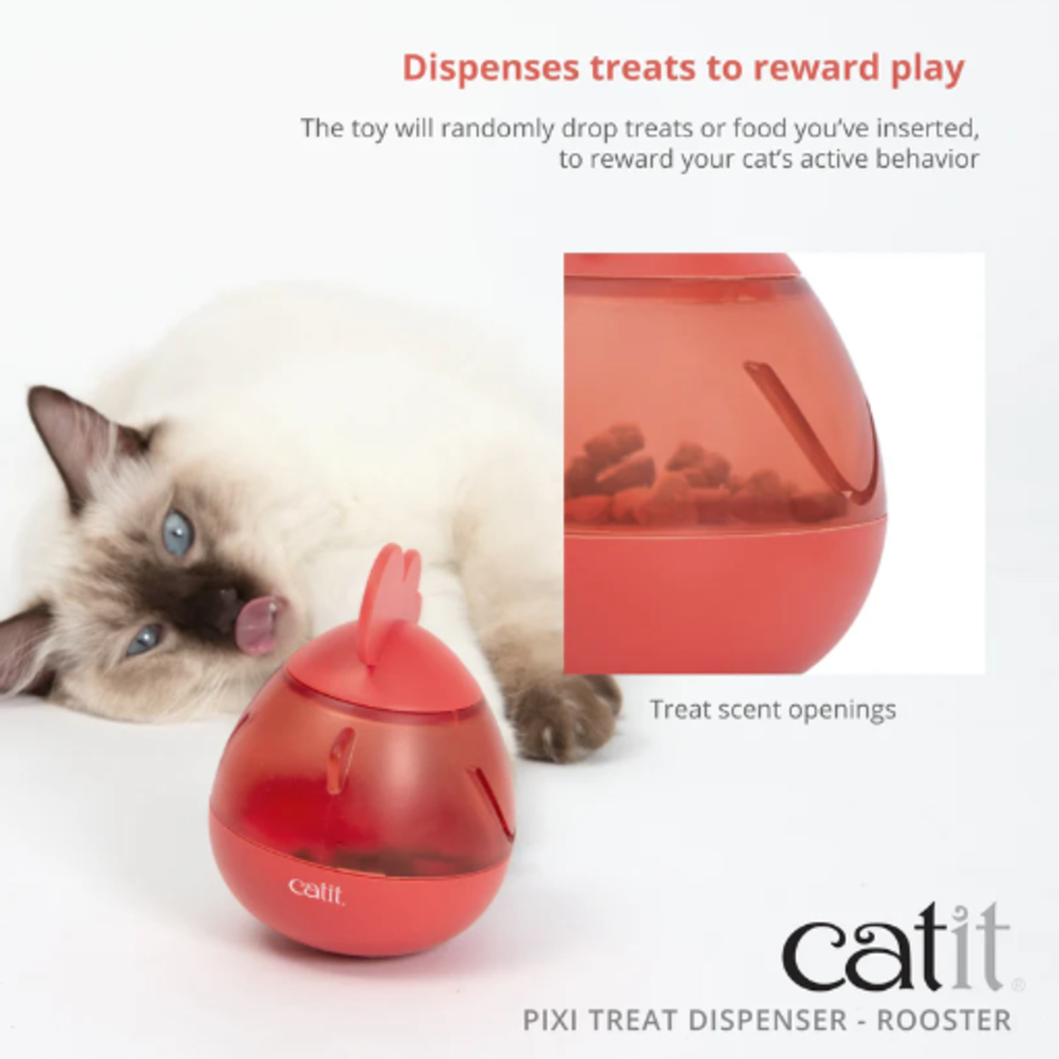 Catit Pixi Interactive Treat Dispensing Cat Toy, Rooster, 4.2"