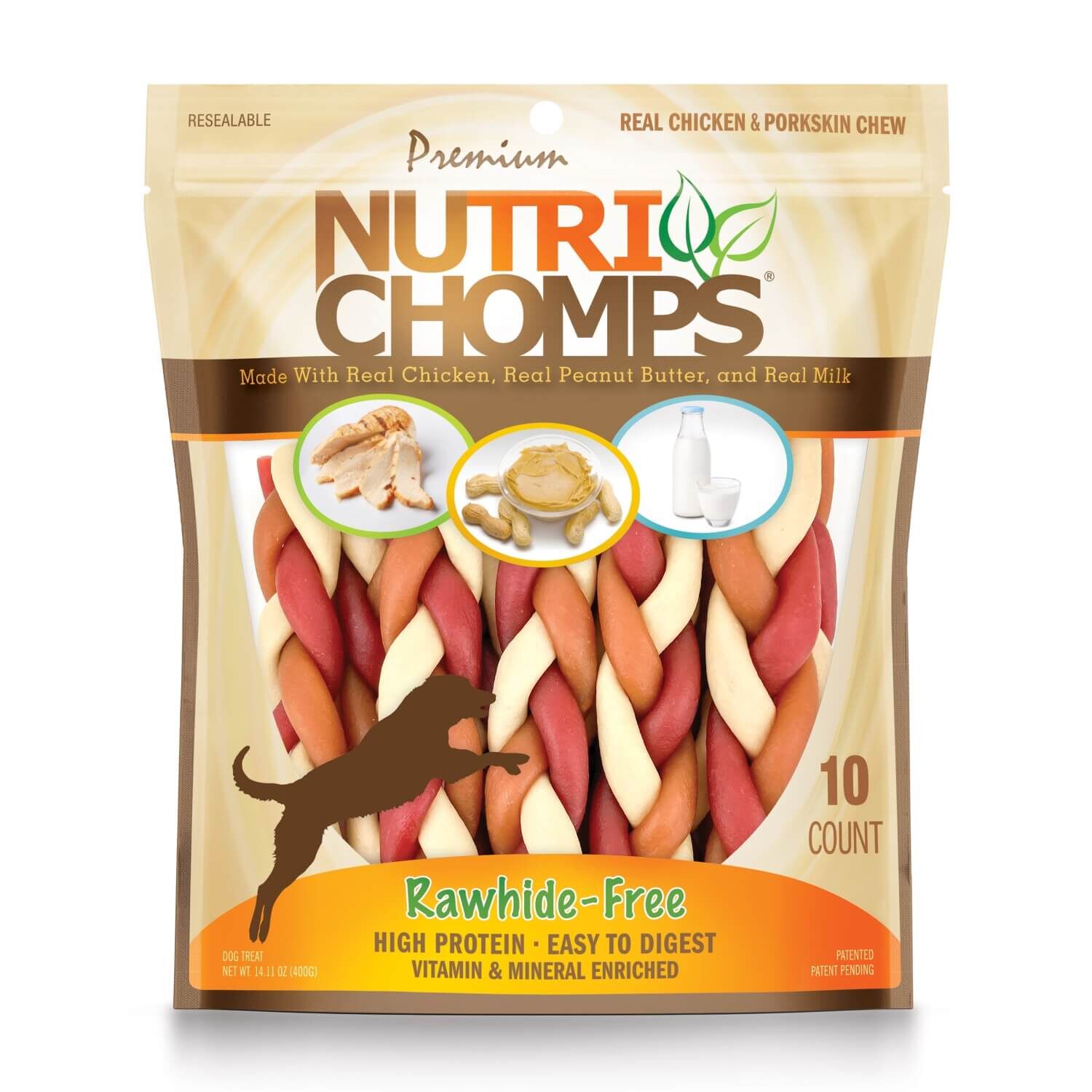 Nutri Chomps Rawhide Free Braided Chicken & Peanut Butter Flavor Dog Treat Chews