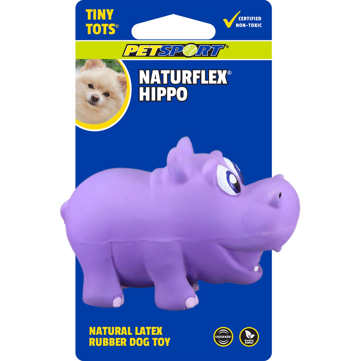 Petsport Naturflex Tiny Tots Hippo Latex Dog Toy, 3.5"