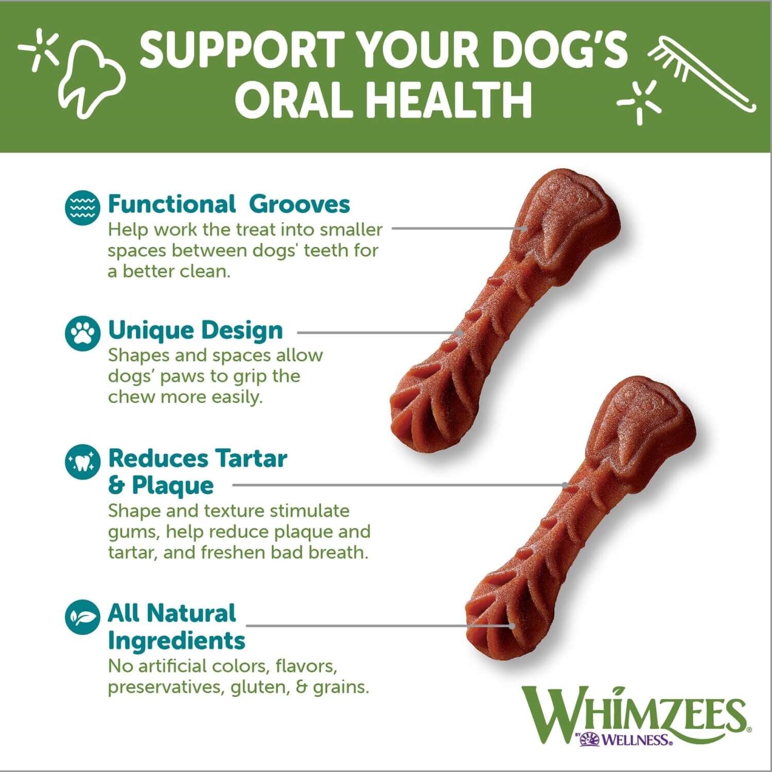 Whimzees By Wellness Brushzees Natural Grain Free Dental Dog Treats, Small, Test 7.24.2026