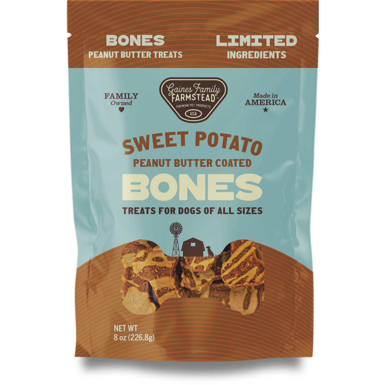 Gaines Family Farmstead Sweet Potato Bones With Peanut Butter Coating Dog Treats, 8Oz
