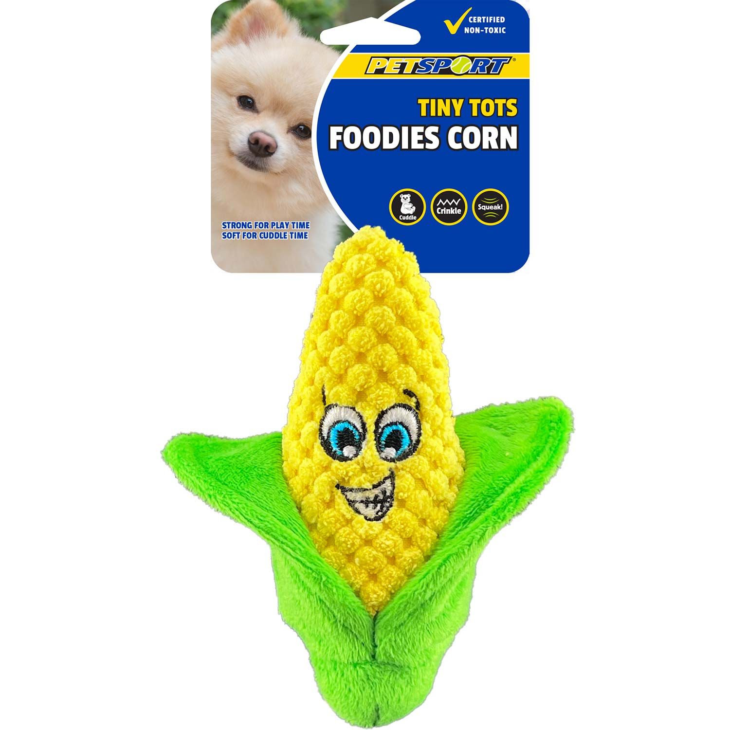 Petsport Tiny Tots Foodies Corn Plush Small Dog Toy, 5"