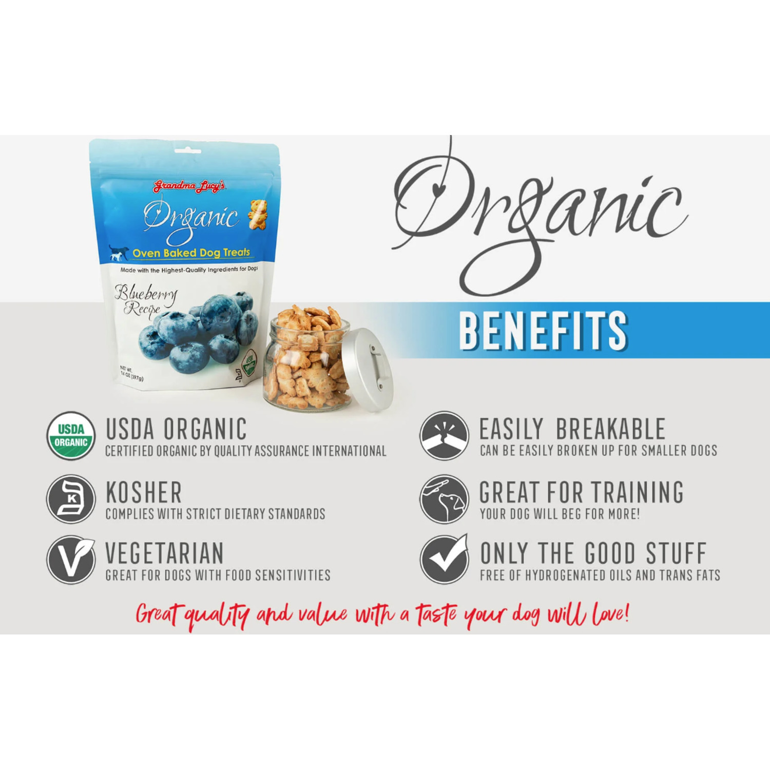 Grandma Lucys Organic Baked Dog Treats, Blueberry - 14Oz