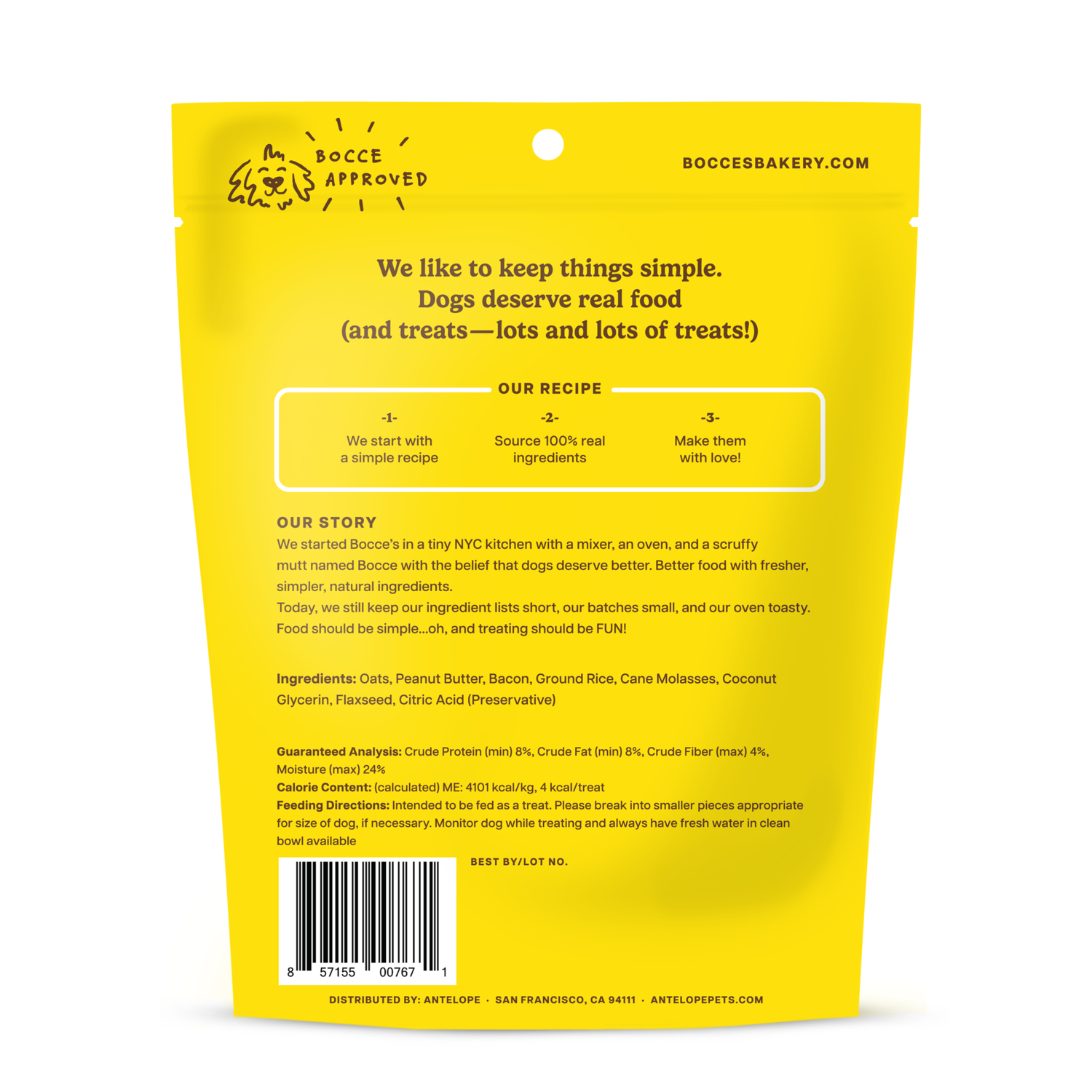 Bocce's Bakery Bac'n Nutty Soft & Chewy Dog Treats, Peanut Butter & Bacon Flavor, 6-Oz Bag