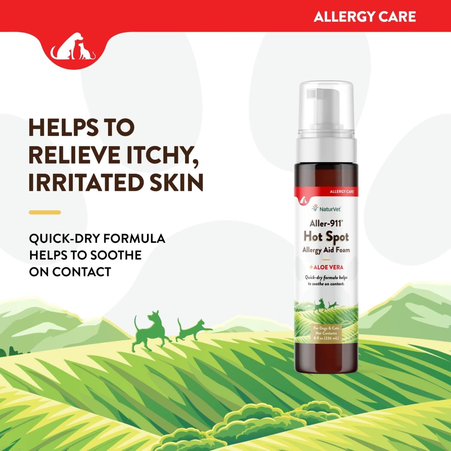Naturvet Aller-911 Hot Spot Foam For Dogs & Cats, Allergy Aid Plus Aloe Vera