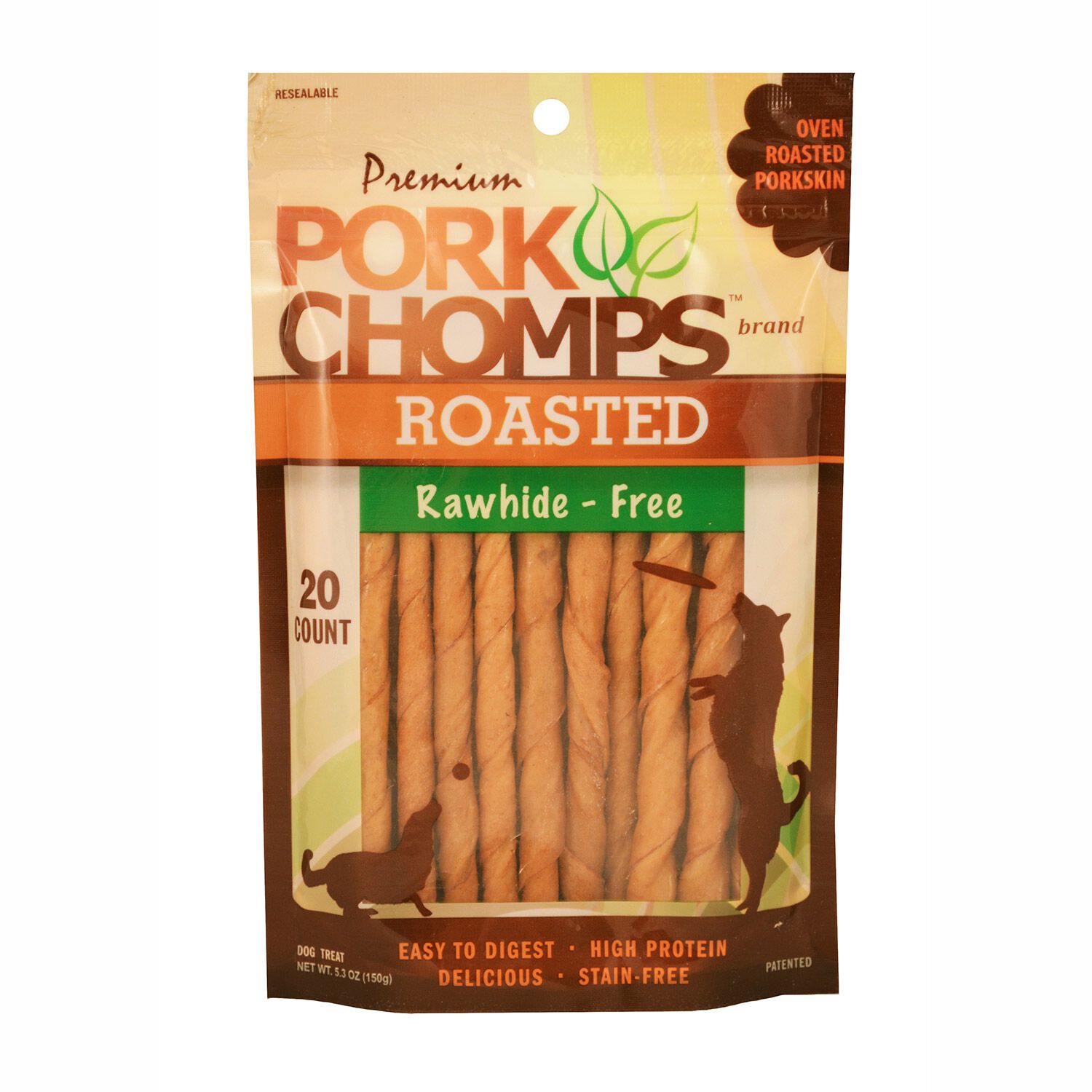 Pork Chomps Roasted Mini Twist Rawhide Alternative Dog Treats, Oven Roasted Porkskin, 20-Pk