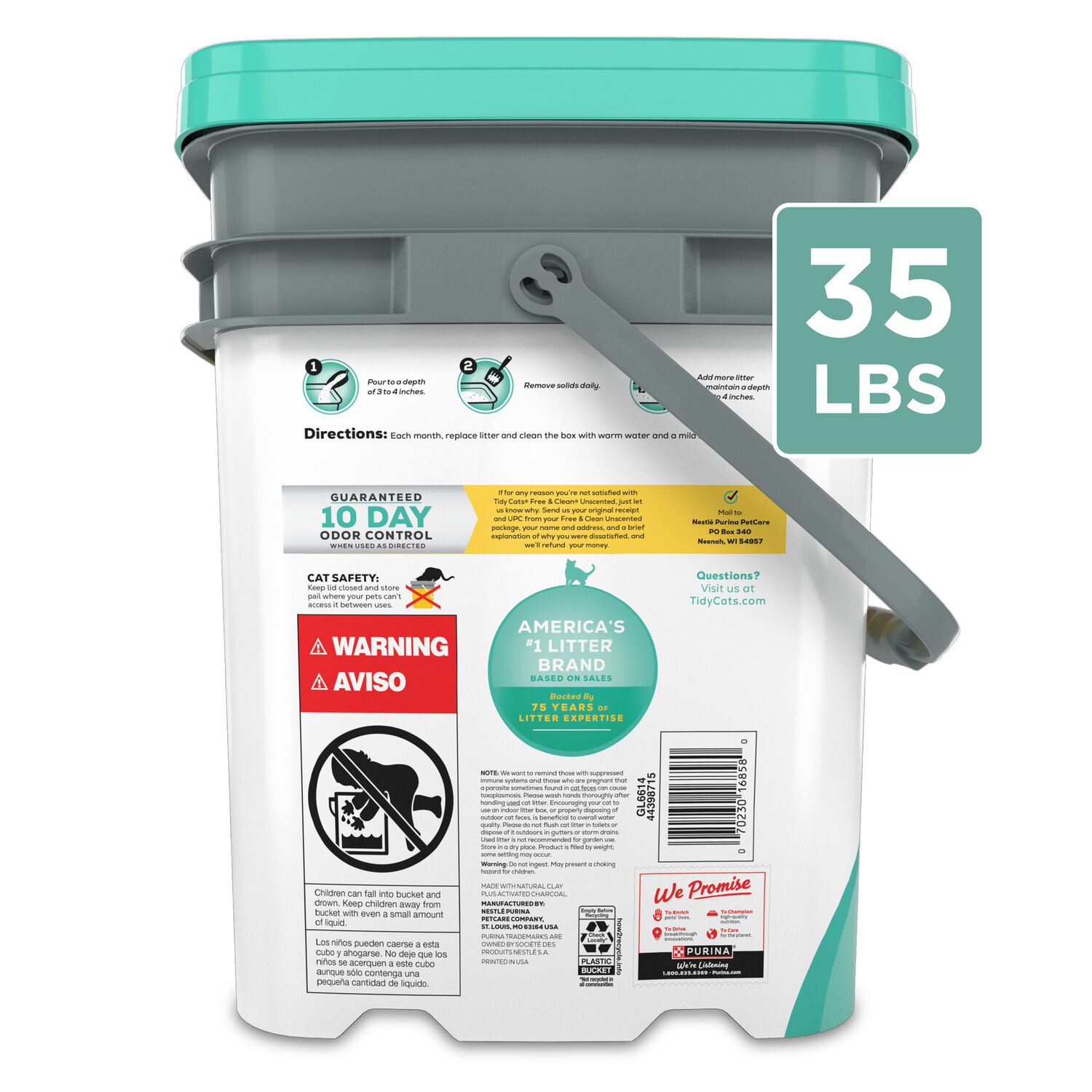 Purina Tidy Cats Light Weight Free And Clean Unscented, Multi-Cat, Clumping, 99.9 Percent Dust Free Cat Litter, 17=Lb Pail