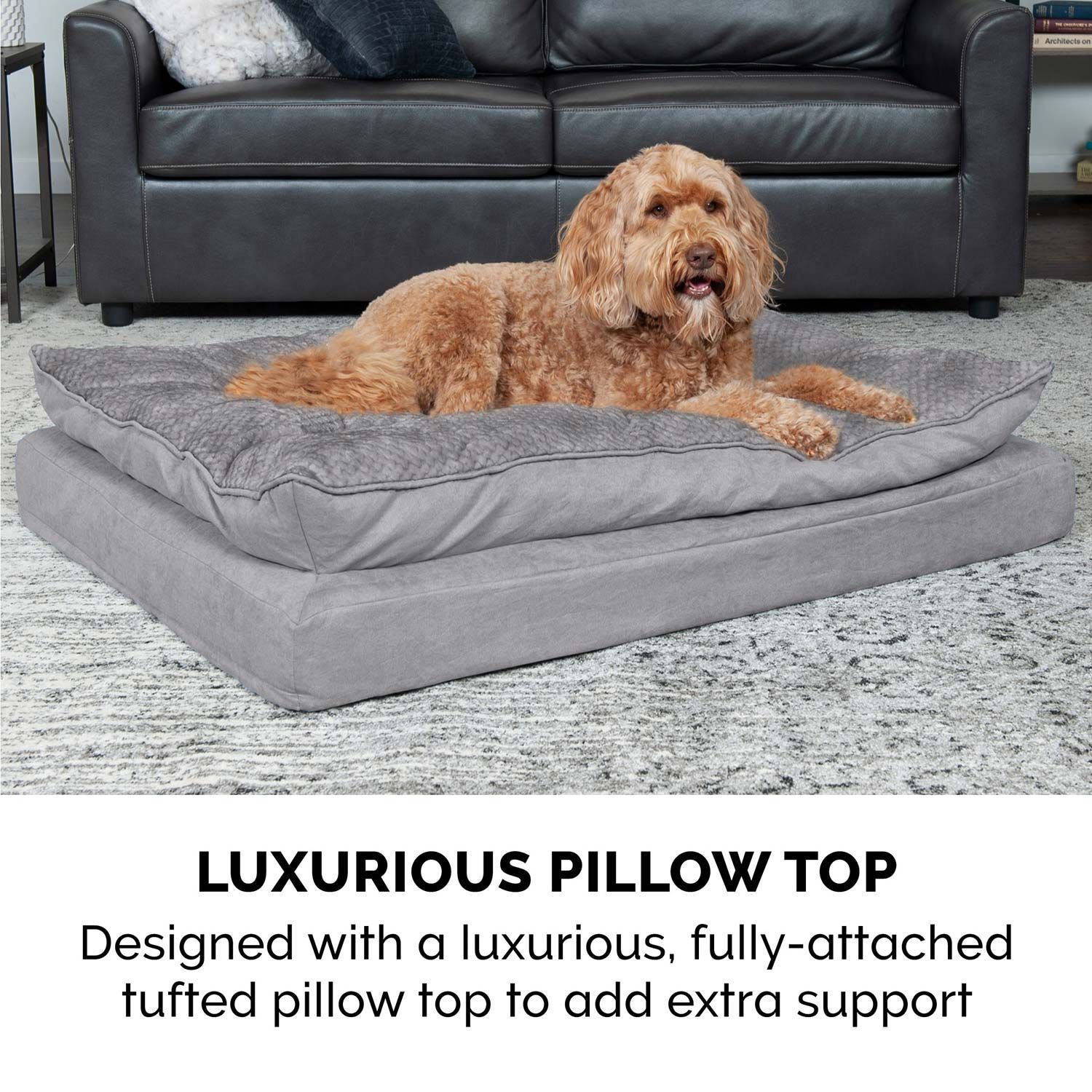 Furhaven Mink Faux Fur & Suede Pillow Top Orthopedic Dog Bed - Titanium Gray