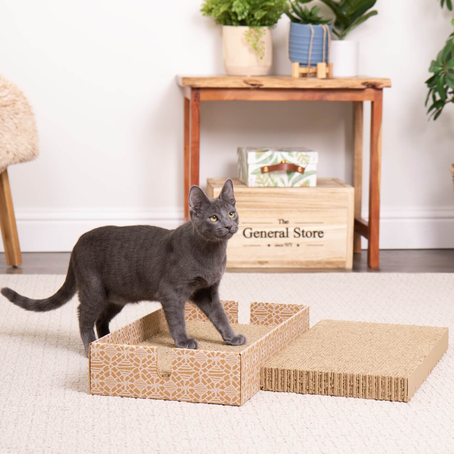 Instincts By Smartykat&reg; Scratcher's Choice+ Bed Box & Refills Reversible Corrugate Cat Scratch Blocks & Cat Bed With Catnip Infusion Technology, 2 Count Scratch Blocks, Extra Large