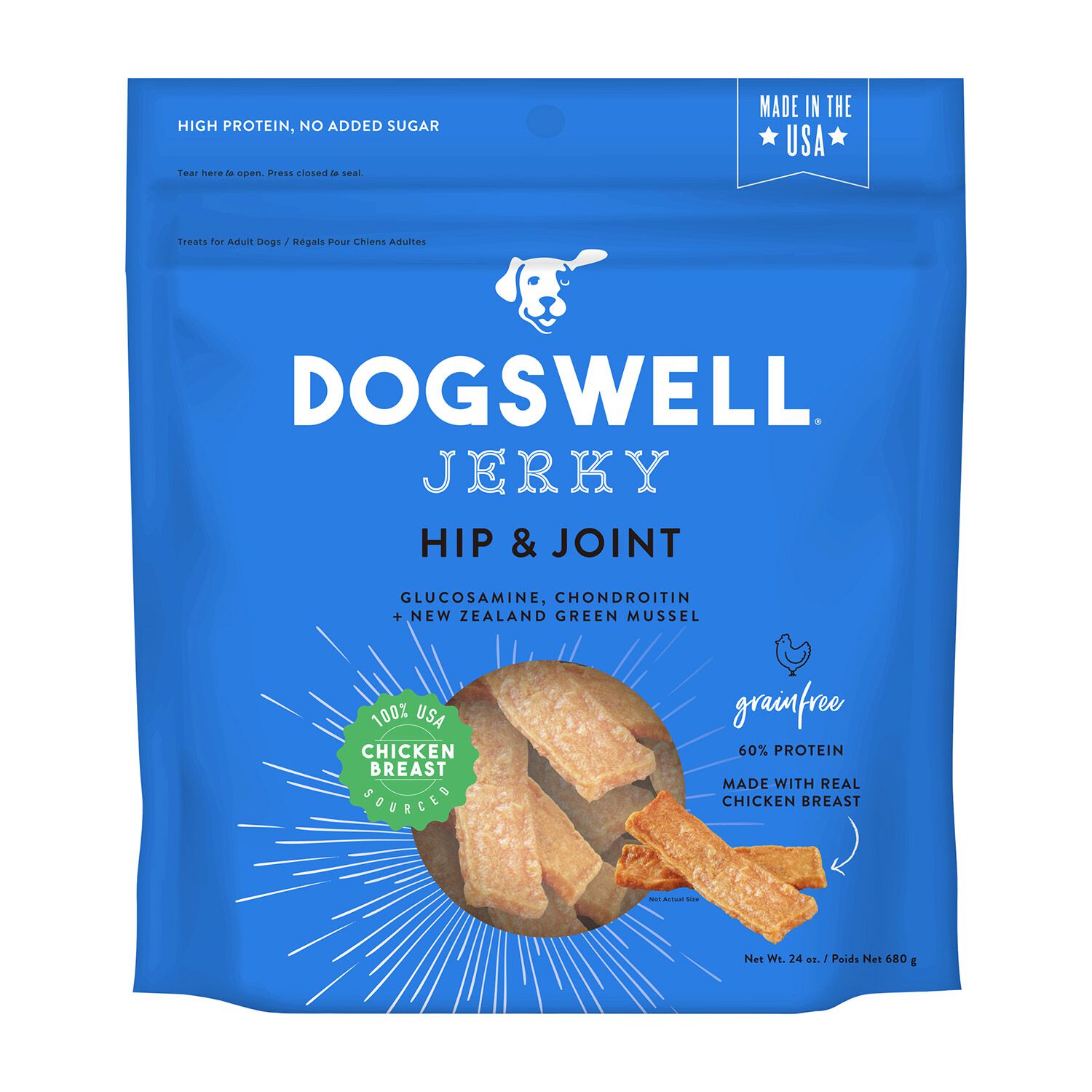 Dogswell Hip & Joint Grain-Free Chicken Jerky Dog Treats, 24-Ounce