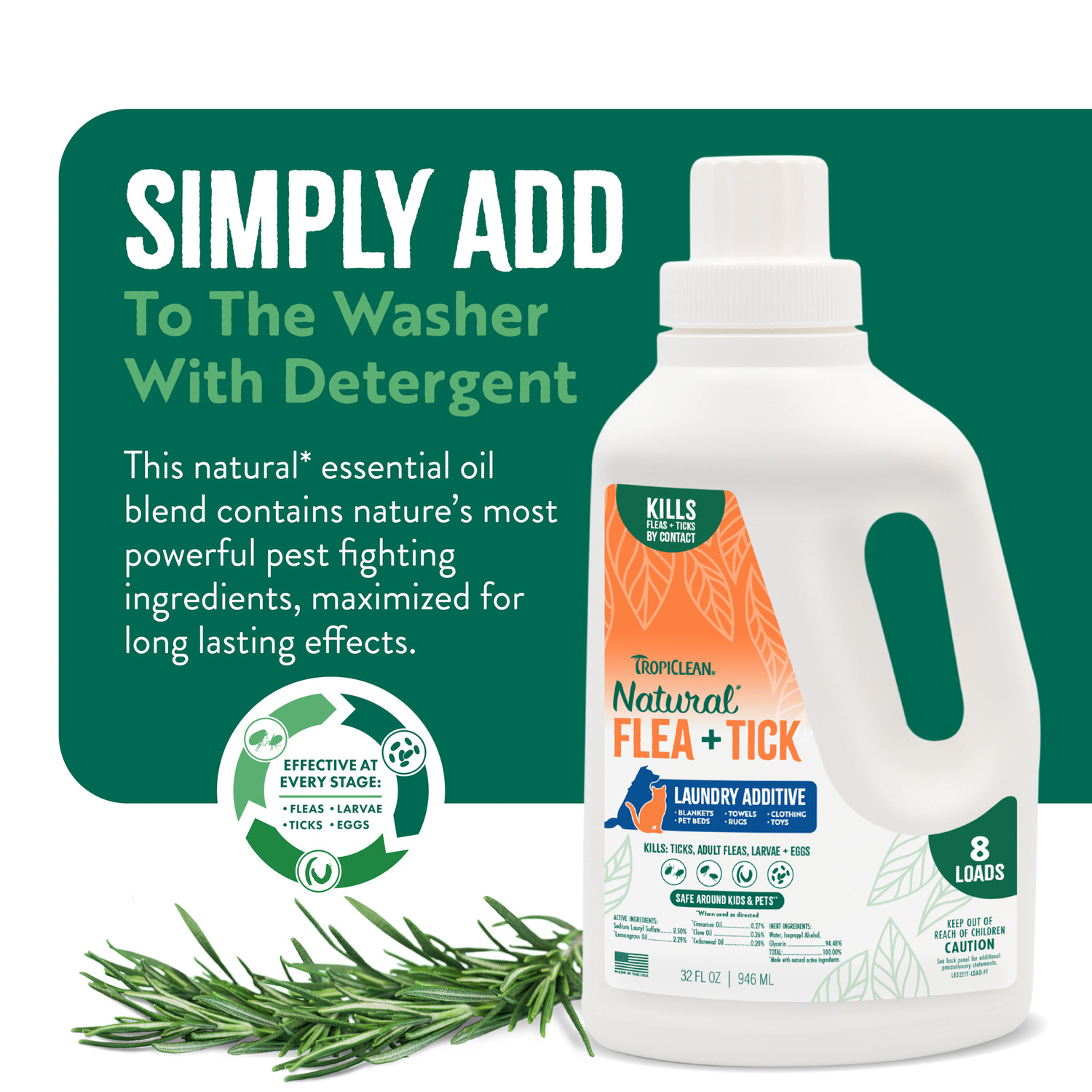 Tropiclean Soothing Natural Flea & Tick Laundry Additive, 32Oz