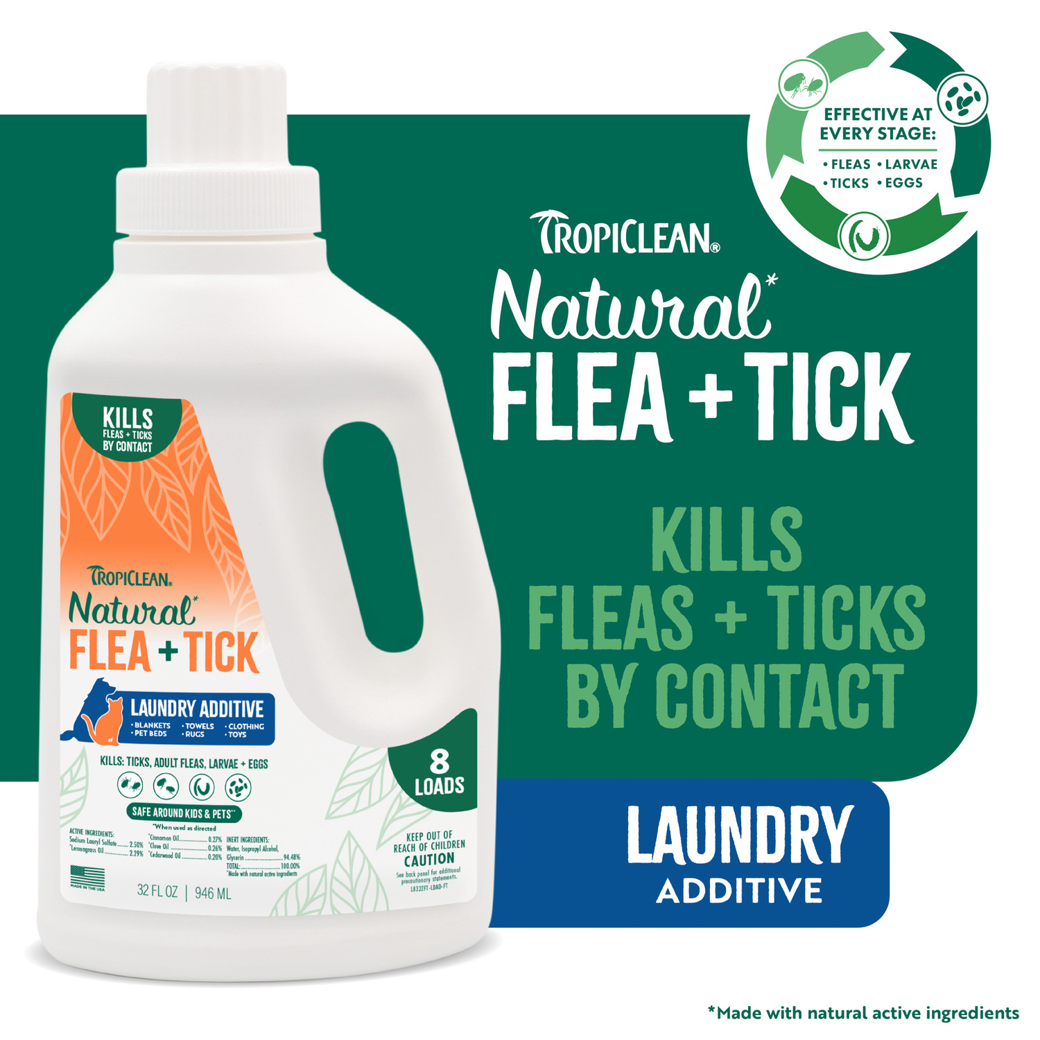 Tropiclean Soothing Natural Flea & Tick Laundry Additive, 32Oz