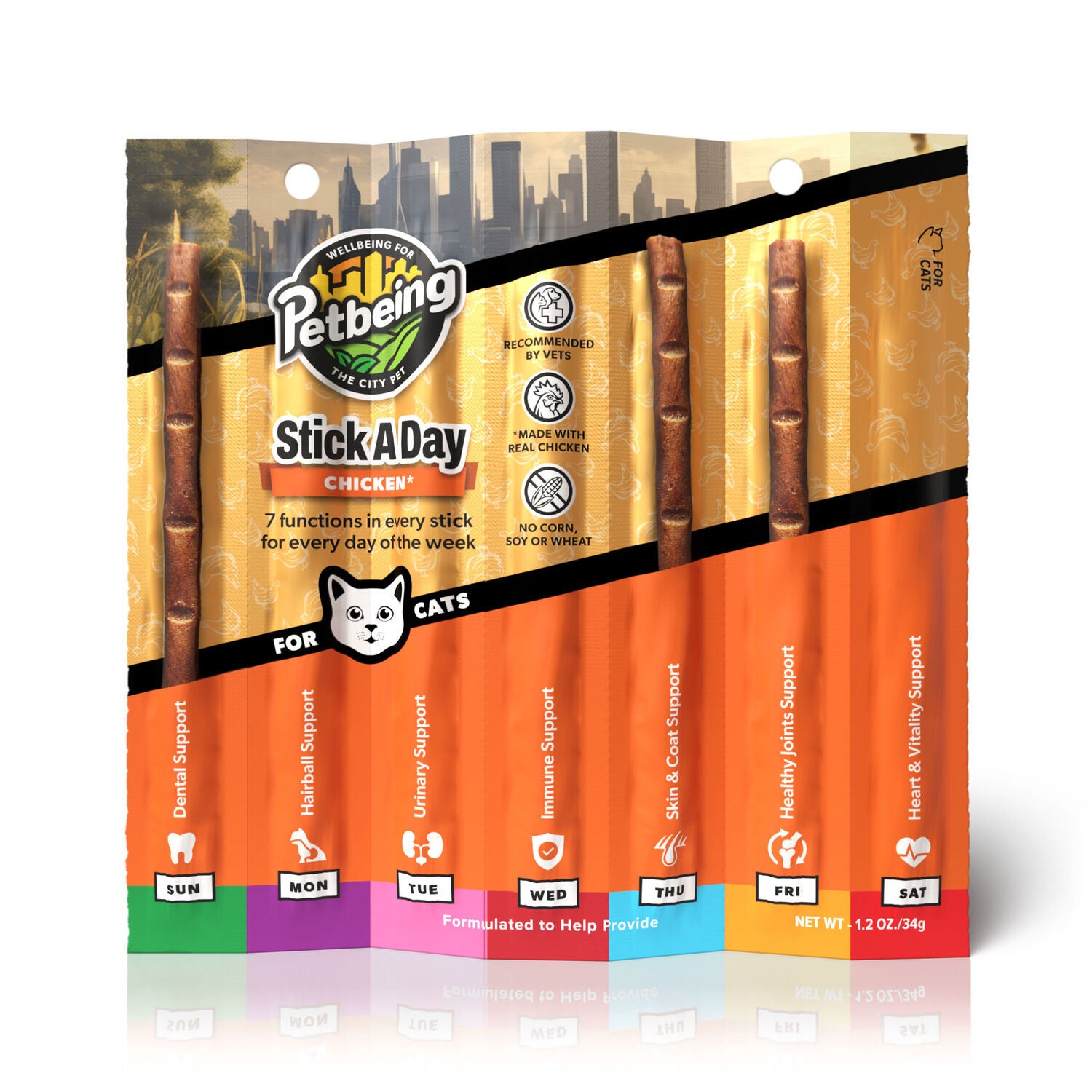 Petbeing Stick A Day 7-In-1 Daily Chicken Chew Supplement For Cats, 7 Count