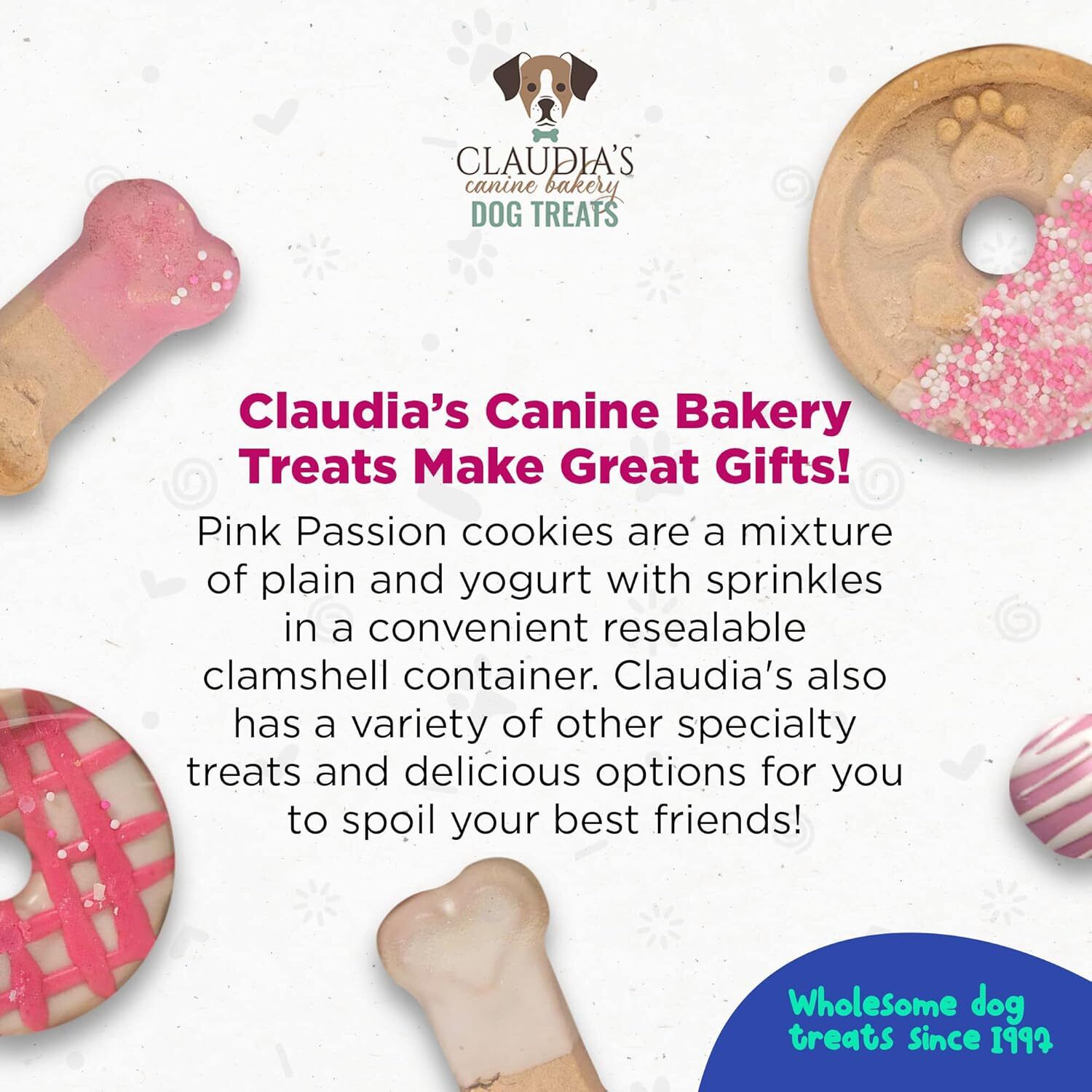 Claudia's Canine Cuisine Pink Passion Assortment Of Gourmet Biscuit Dog Treats, 7-Oz