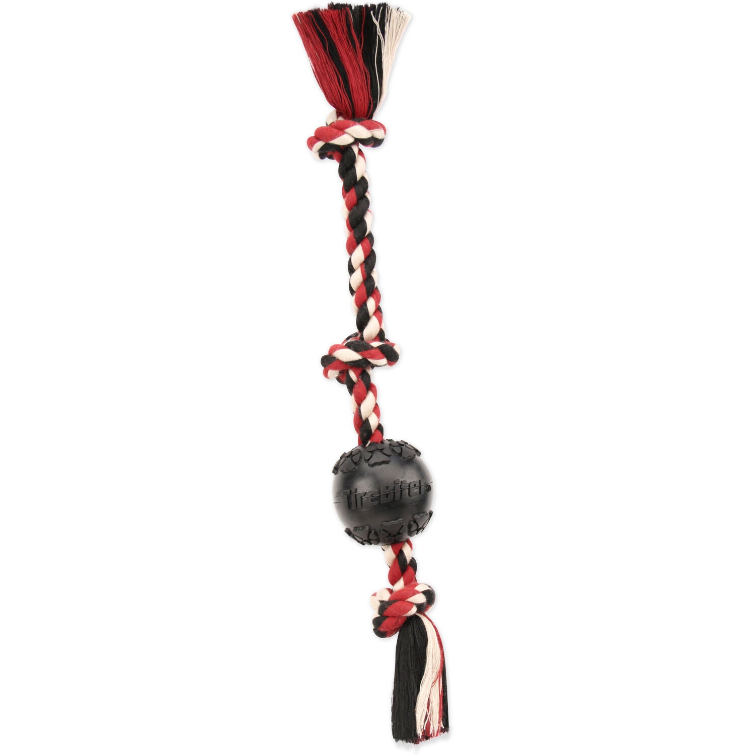 Mammoth Medium 3" Tirebiter Ball  With 3 Knot Tug Rope Dog Toy,  20"