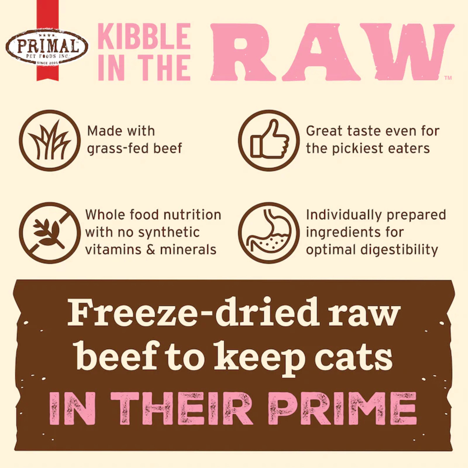 Primal Kibble In The Raw Beef Recipe Freeze-Dried Cat Food, 4Lb
