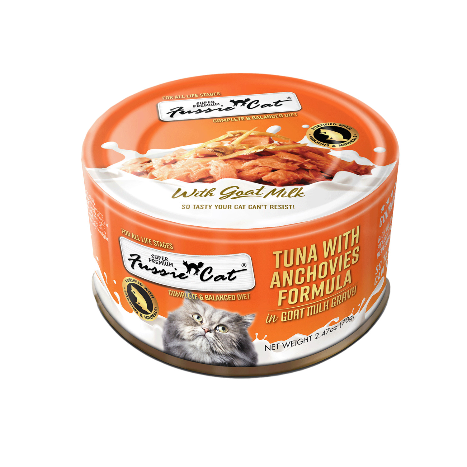 Fussie Cat Premium Tuna With Anchovies In Goat Milk Wet Cat Food, 2.47Oz