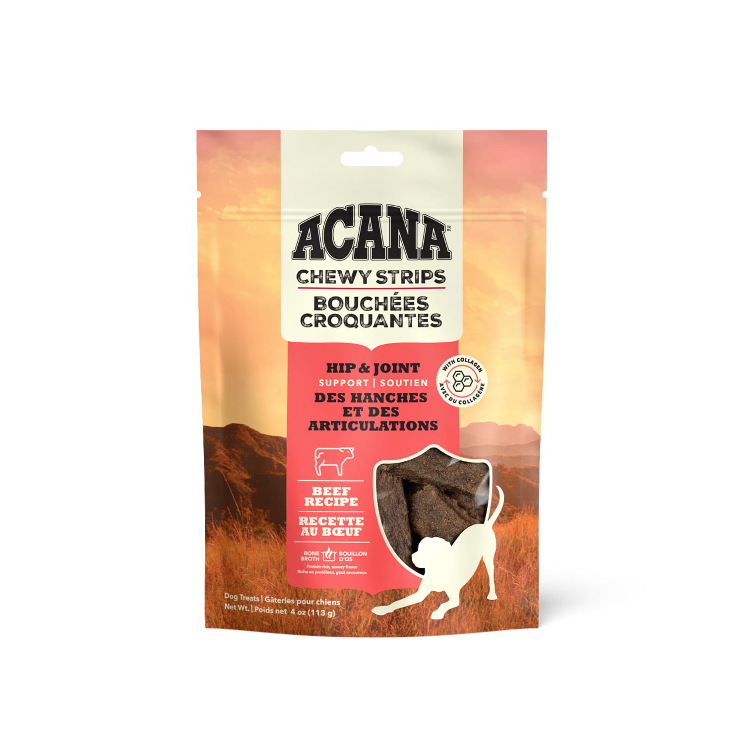Acana Chewy Strips Hip & Joint Support Dog Treats, Beef Recipe, 4-Oz