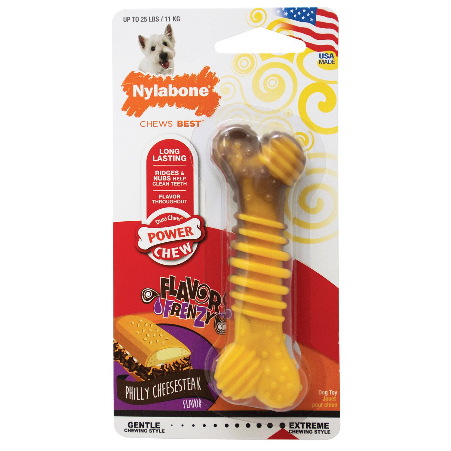 Nylabone Flavor Frenzy Dura Chew Textured Bone Dog Chew Toy, Cheesesteak Flavor