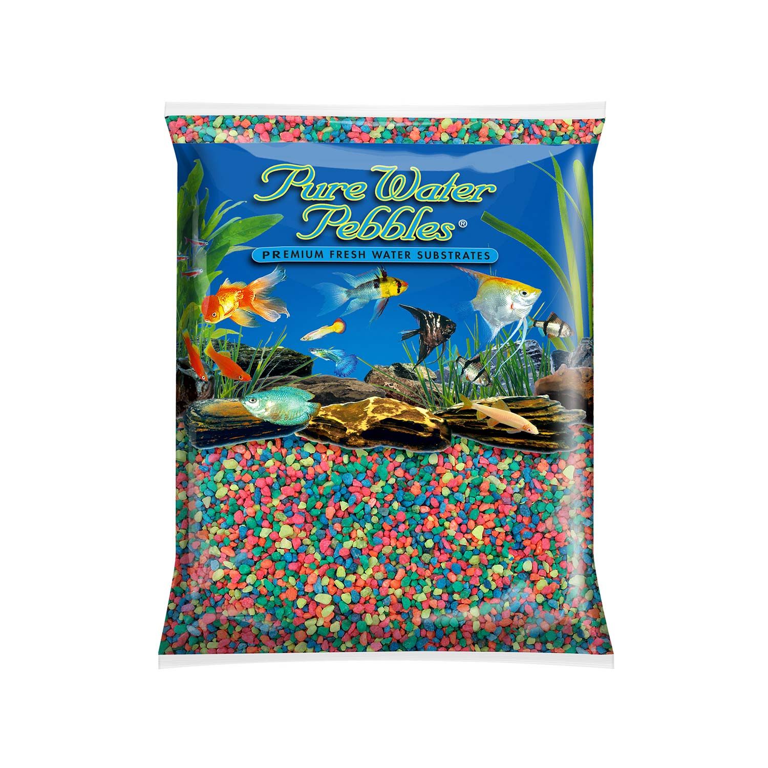 Pure Water Pebbles Aquarium Gravel, Neon Rainbow
