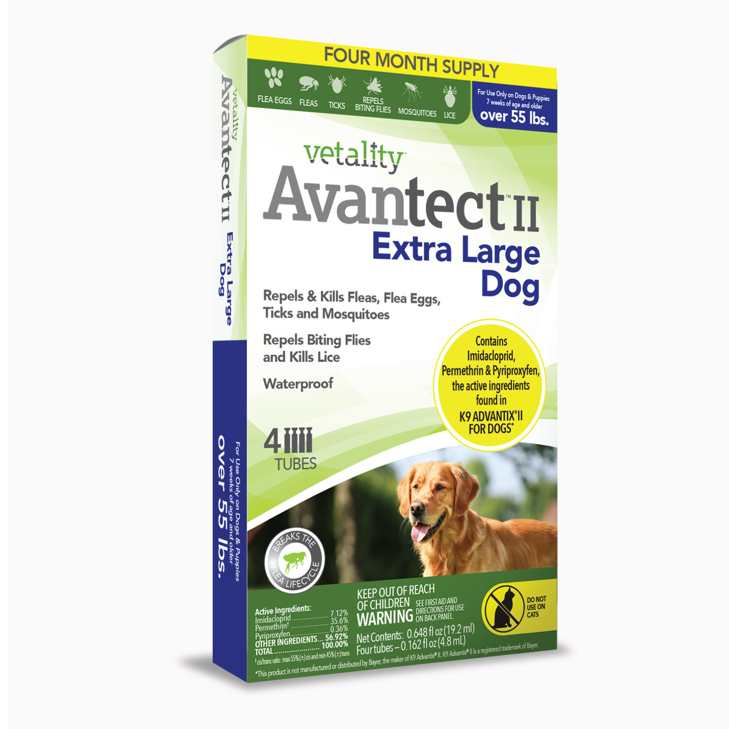 Vetality Avantect Ii Topical Flea & Tick Treatment For Extra Large Dog, 55+ Lbs. 4 Dose
