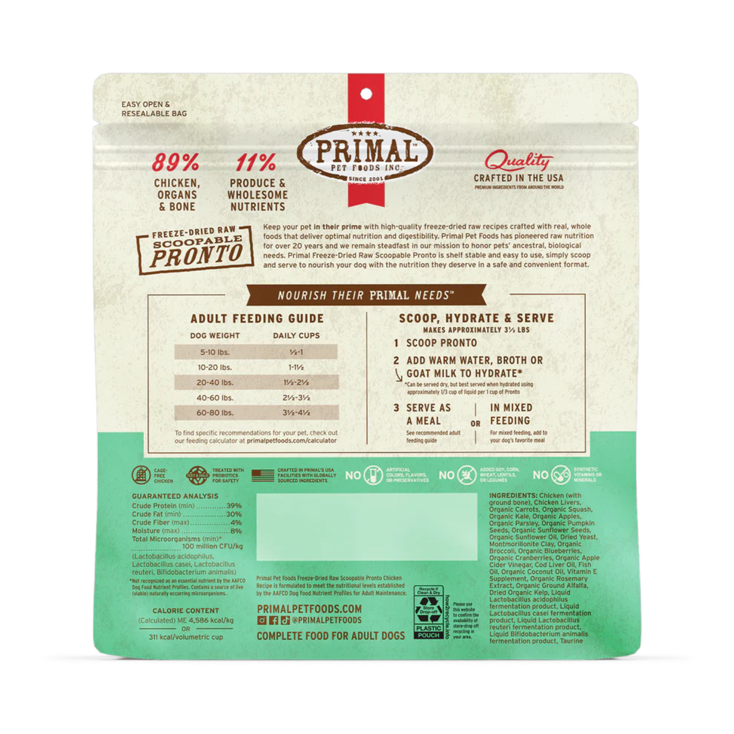 Primal Pronto Freeze-Dried Raw Chicken Recipe Freeze-Dried Dog Food, 25 Oz
