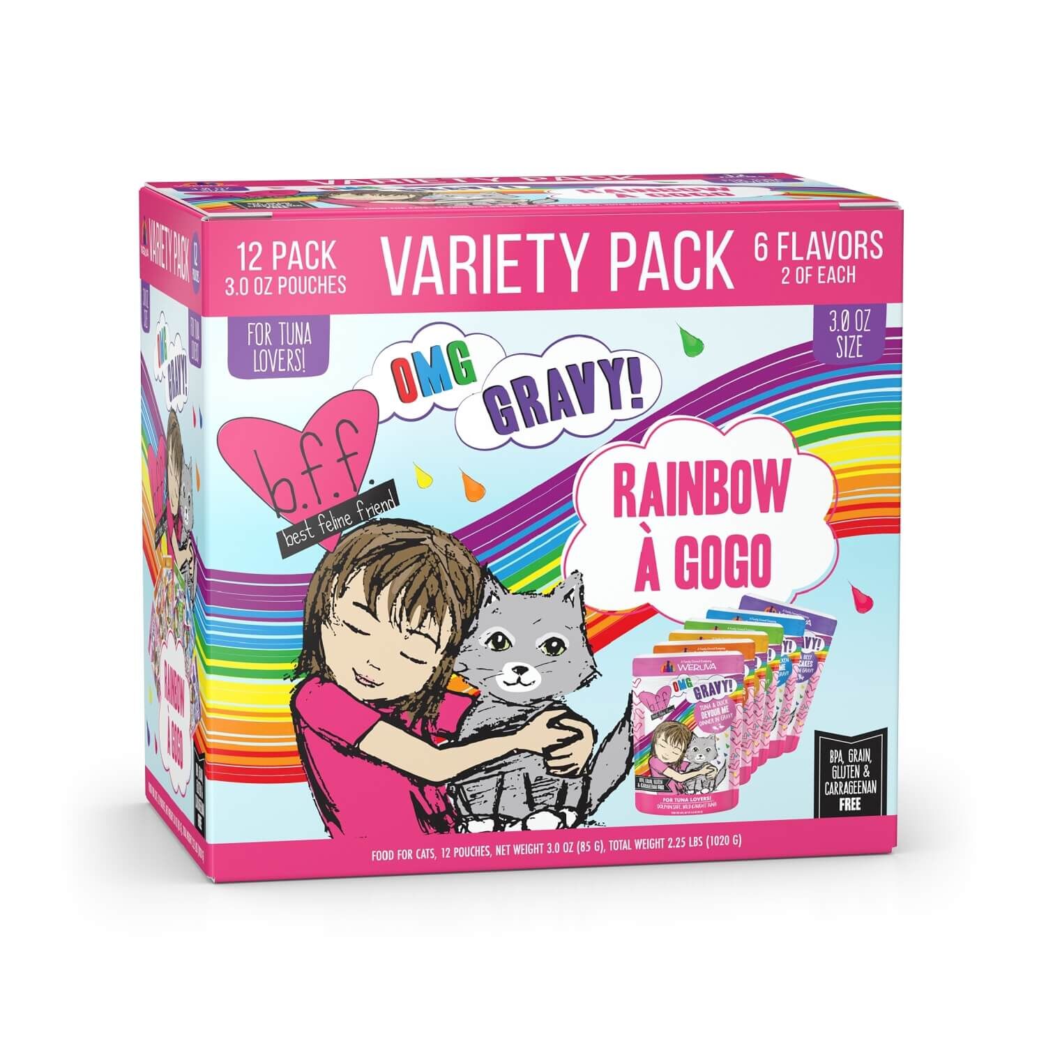 Weruva B.F.F. Omg - Best Feline Friend Oh My Gravy!, Rainbow A Gogo Variety Pack! Wet Cat Food By , 12 - 3Oz Pouches