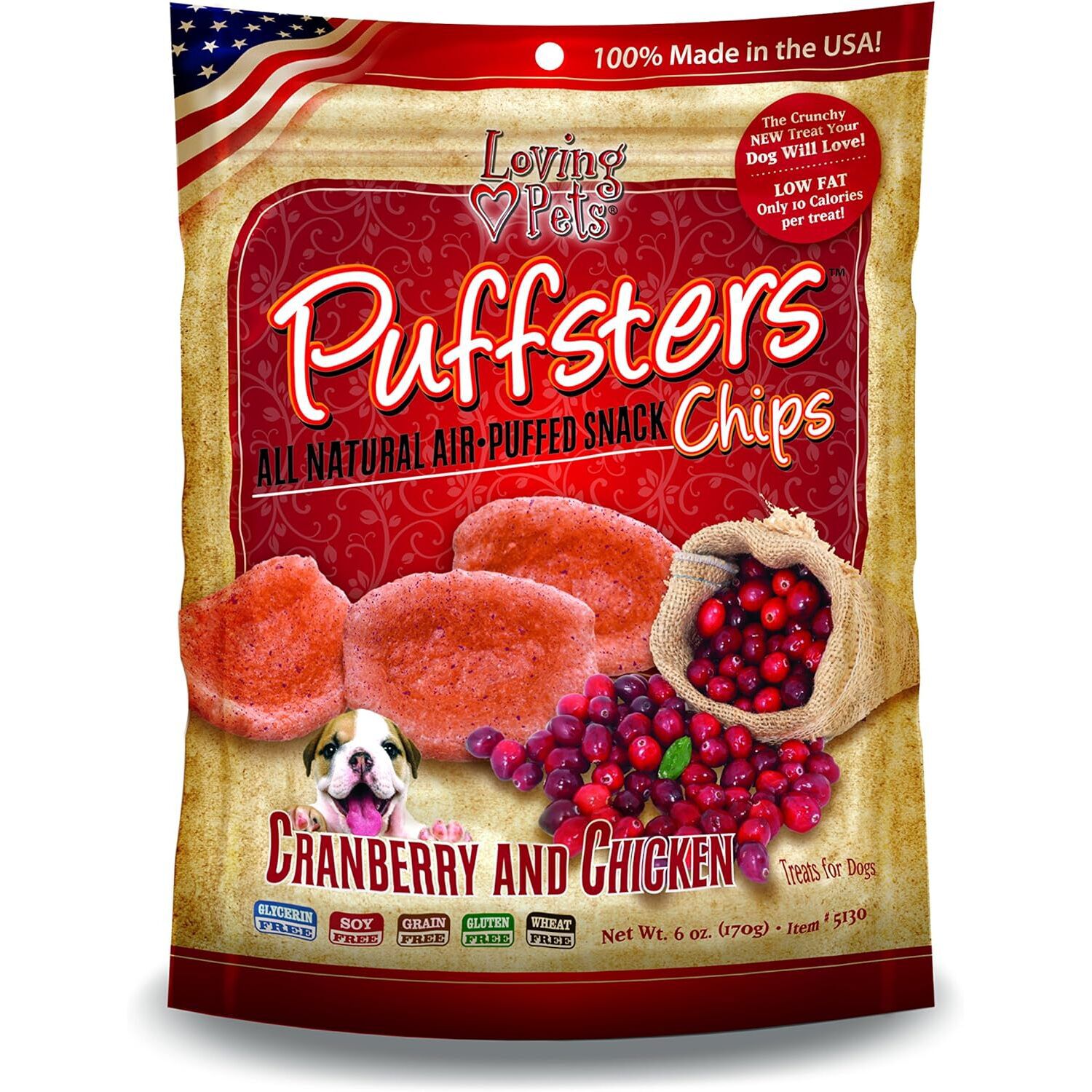 Loving Pets Puffsters Cranberry And Chicken Chips Low-Fat Dog Treats, 4Oz