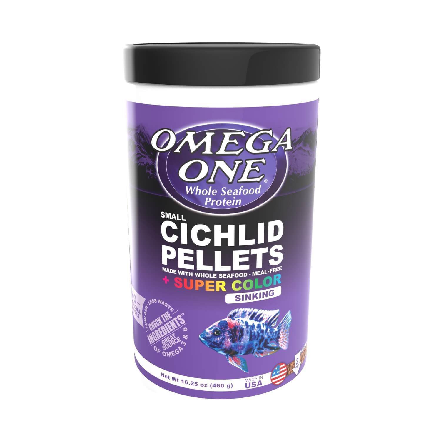 Omega One Super Color Cichlid Sinking Pellet Fish Food Small Pellets, 16.25-Oz