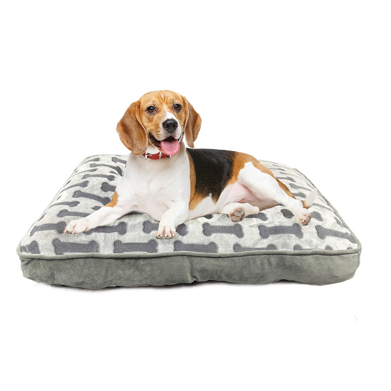 Sleep Zone Bone Print Pillow Dog Bed, Light Gray, 32"