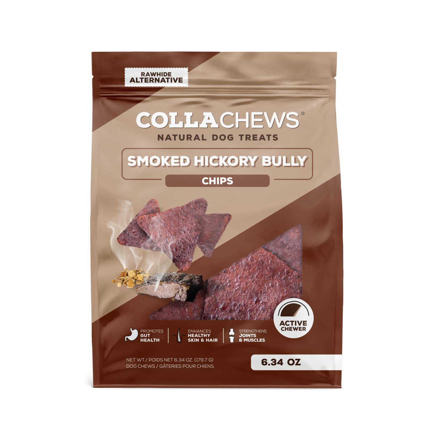 Collachews Collachips Rawhide Alternative Dog Treats, Smokey Hickory Bully Flavor