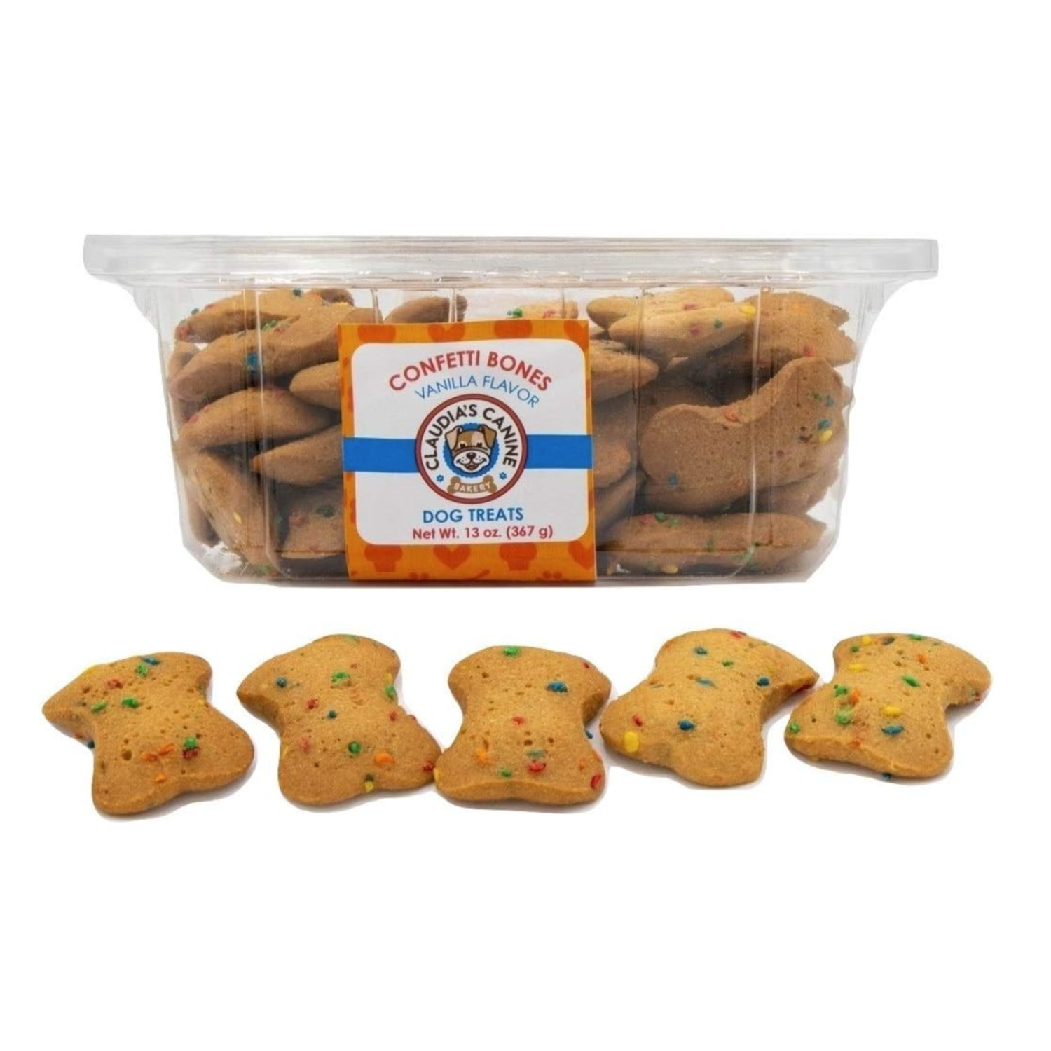 Claudia's Canine Bakery Rainbow Confetti Bone Shaped Biscuit Dog Treats, 13-Oz