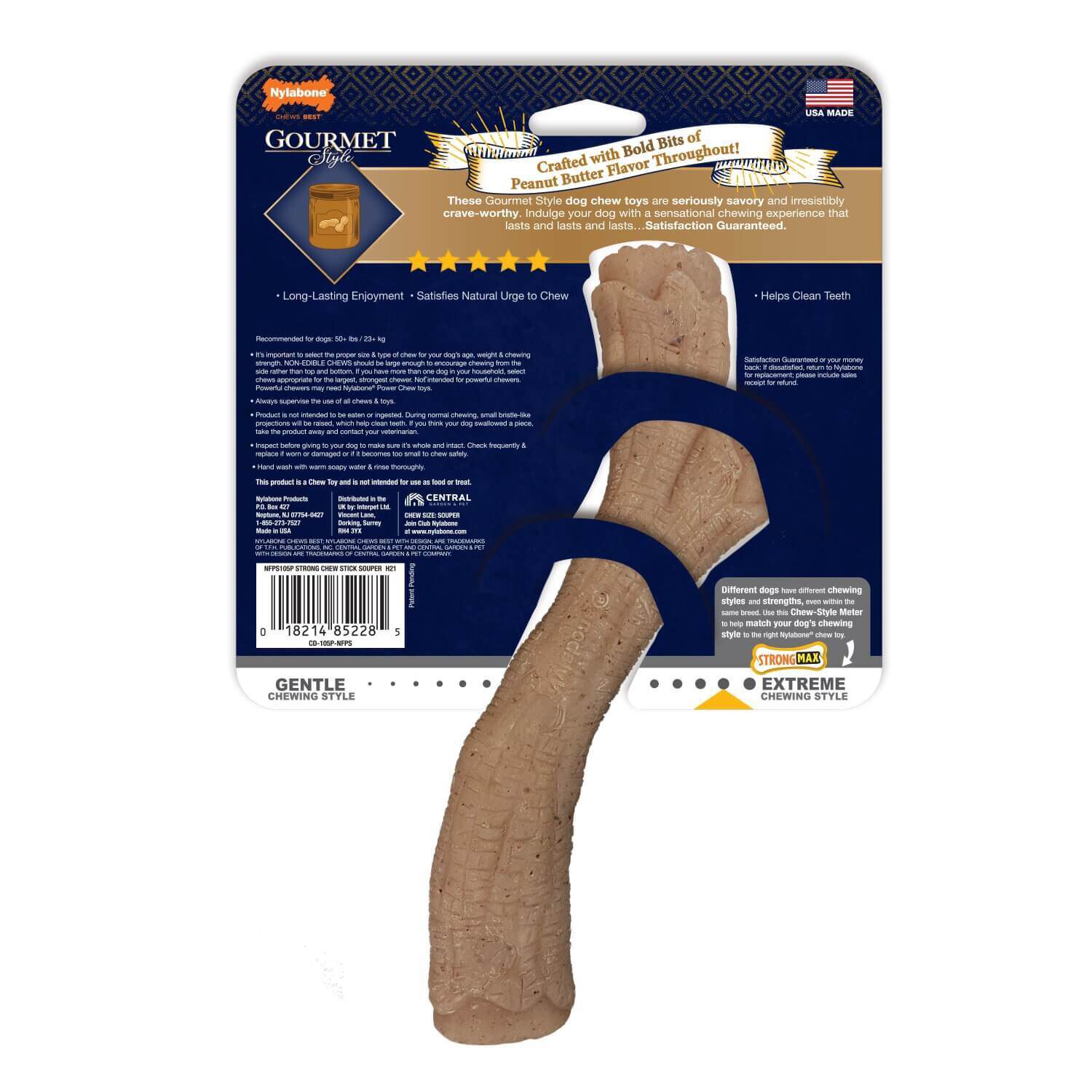 Nylabone Gourmet Style Strong Chew Stick Dog Toy - Peanut Butter Flavor