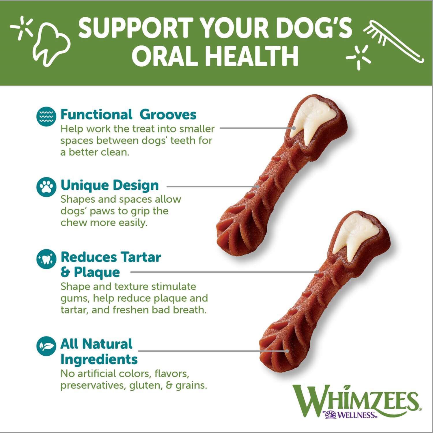 Whimzees Brushzees Natural Grain Free Dental Dog Treats, Extra Large, 1 Count
