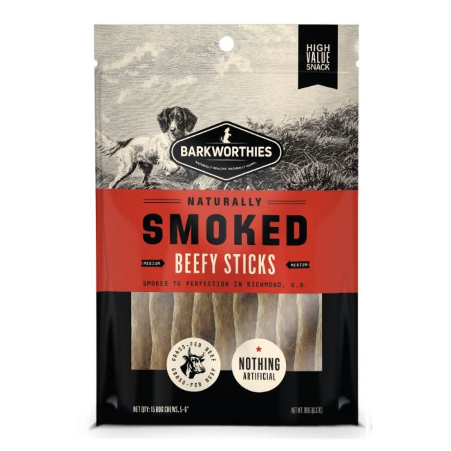 Barkworthies Smoked Beefy Sticks Dog Treats, 15-Pack