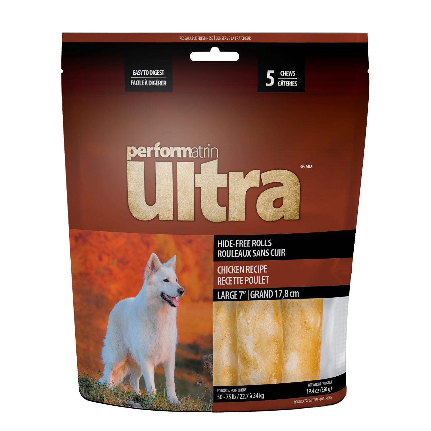 Performatrin Ultra Hide-Free Rolls Chicken Recipe Large Dog Treats, 5 Pack