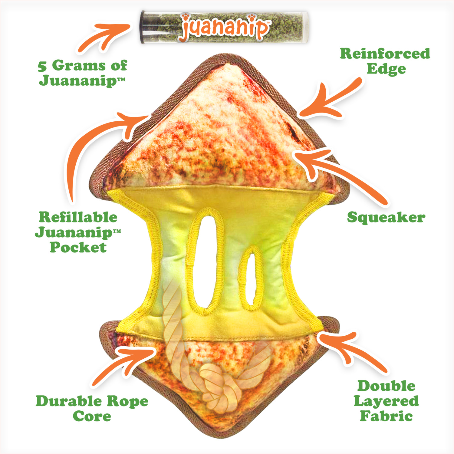 Doggijuana Tuffer Chewer Grilled Cheese Refillable Juananip Dog Toy