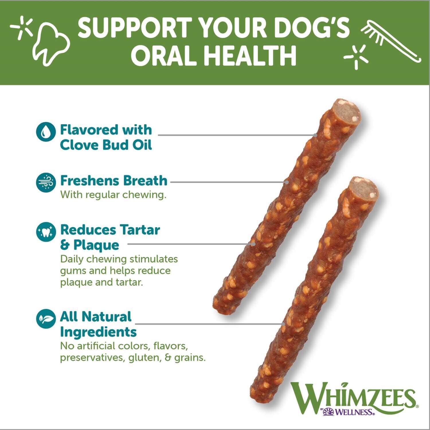 Whimzees Veggie Sausage Natural Grain Free Dental Dog Treats, Large, 1 Count