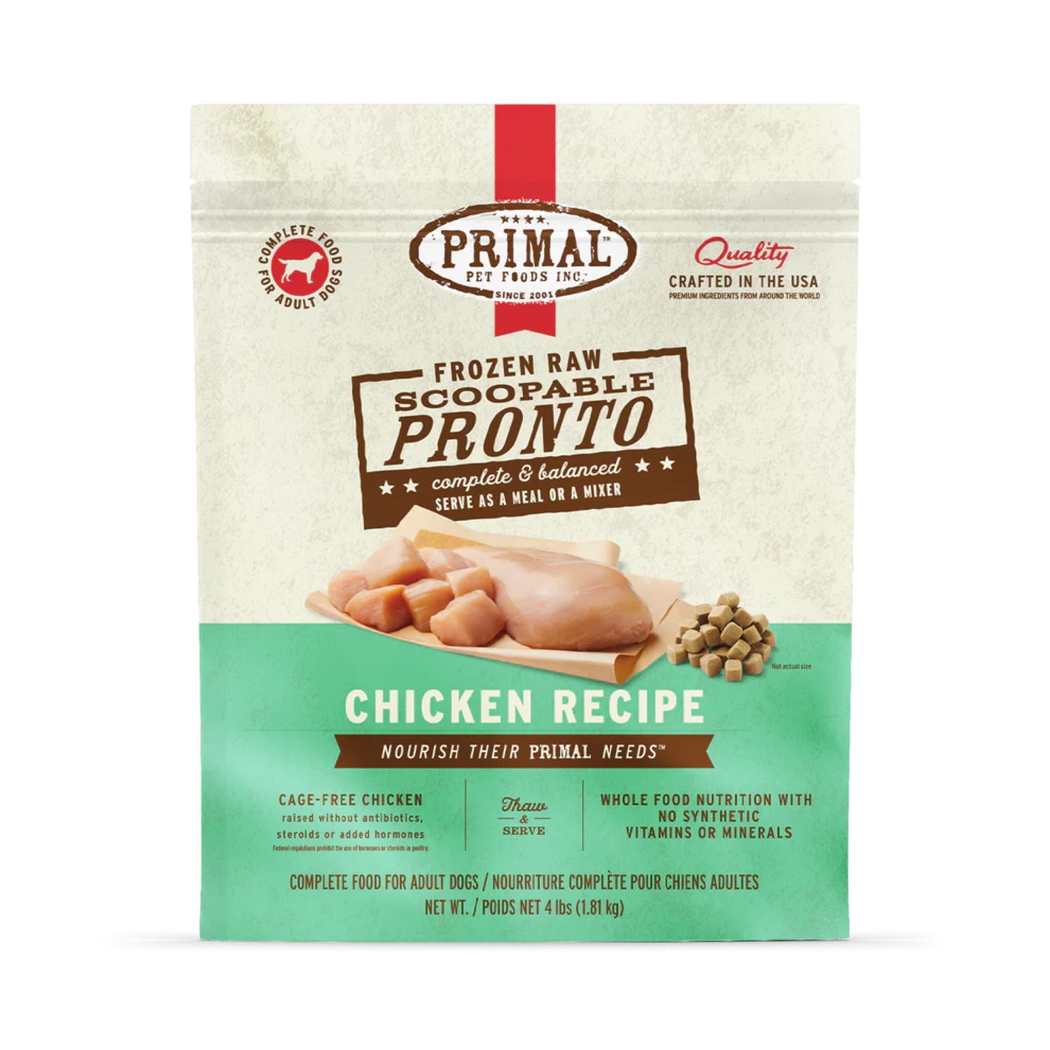 Primal Frozen Raw Scoopable Pronto Chicken Formula Frozen Dog Food, 4Lb
