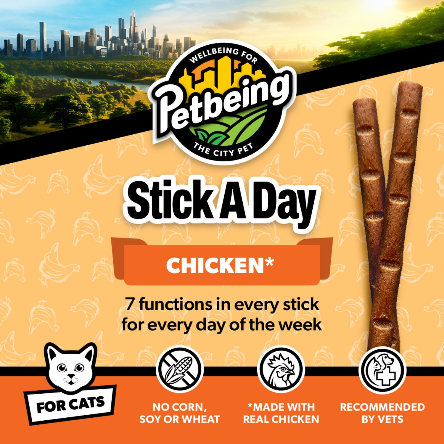 Petbeing Stick A Day 7-In-1 Daily Chicken Chew Supplement For Cats, 7 Count