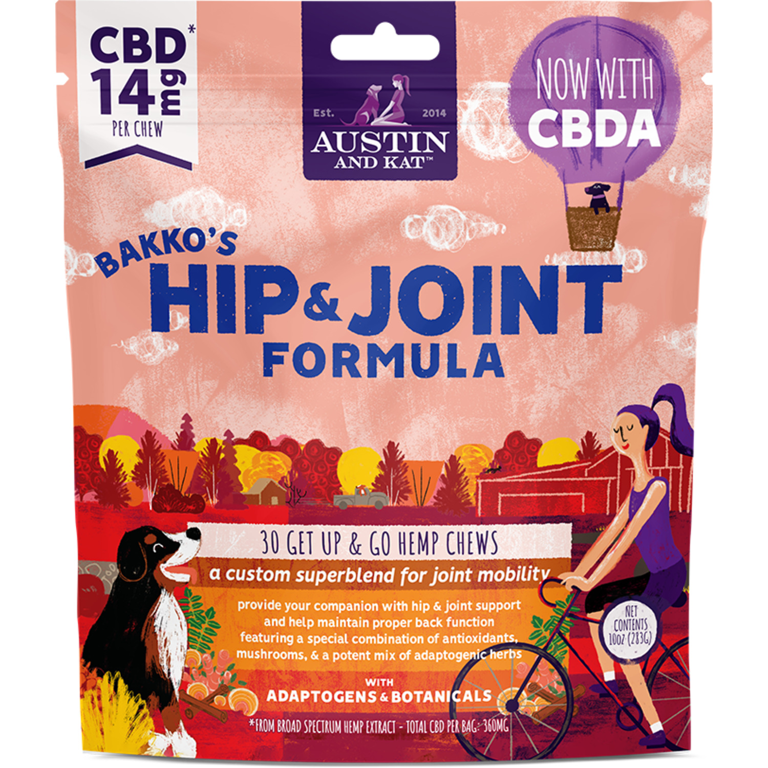 Austin & Kat Bakkos Total Hip & Joint 14Mg Cbd Soft Chews Dog Supplement, 30 Chews