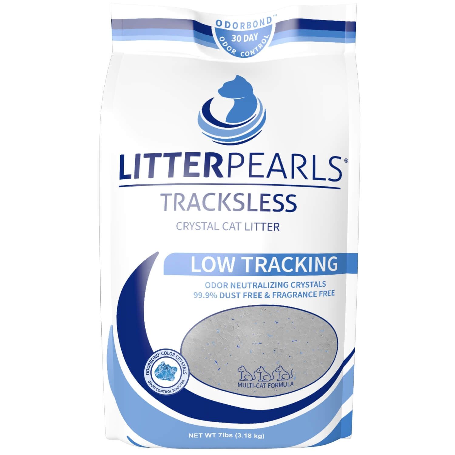 Litter Pearls Tracksless Unscented Non-Clumping Crystal Cat Litter With Odorbond Color Crystals