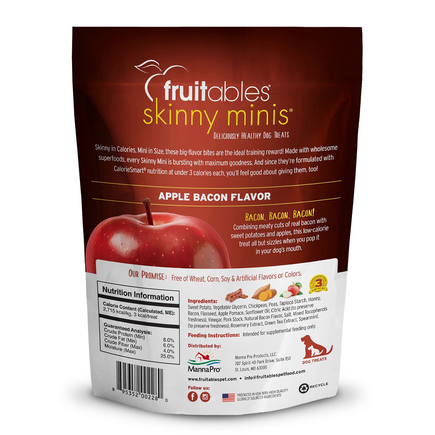 Fruitables Skinny Minis Healthy Low Calorie Dog Treats, Apple & Bacon Flavor