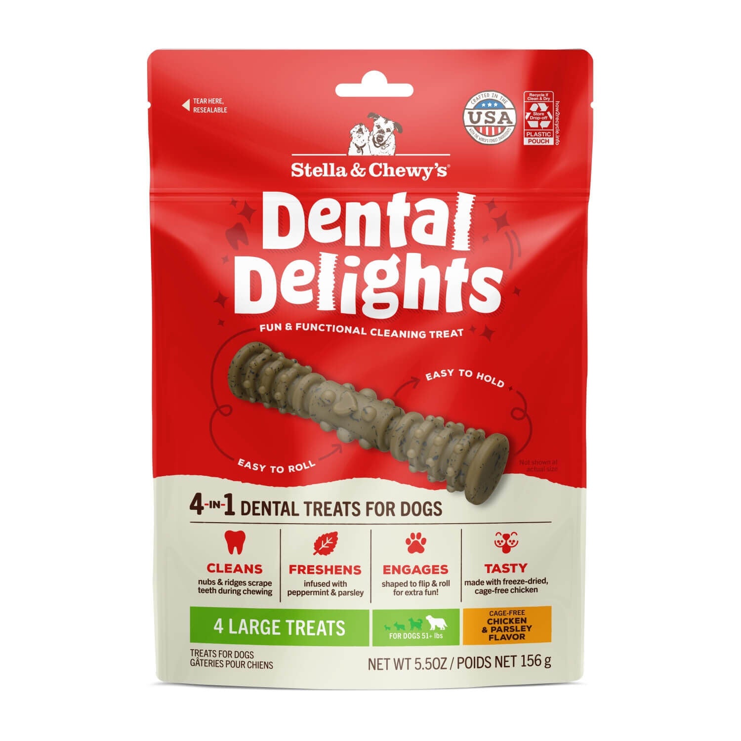 Stella & Chewy's Dental Delights Dog Treats, Large, 4 Count