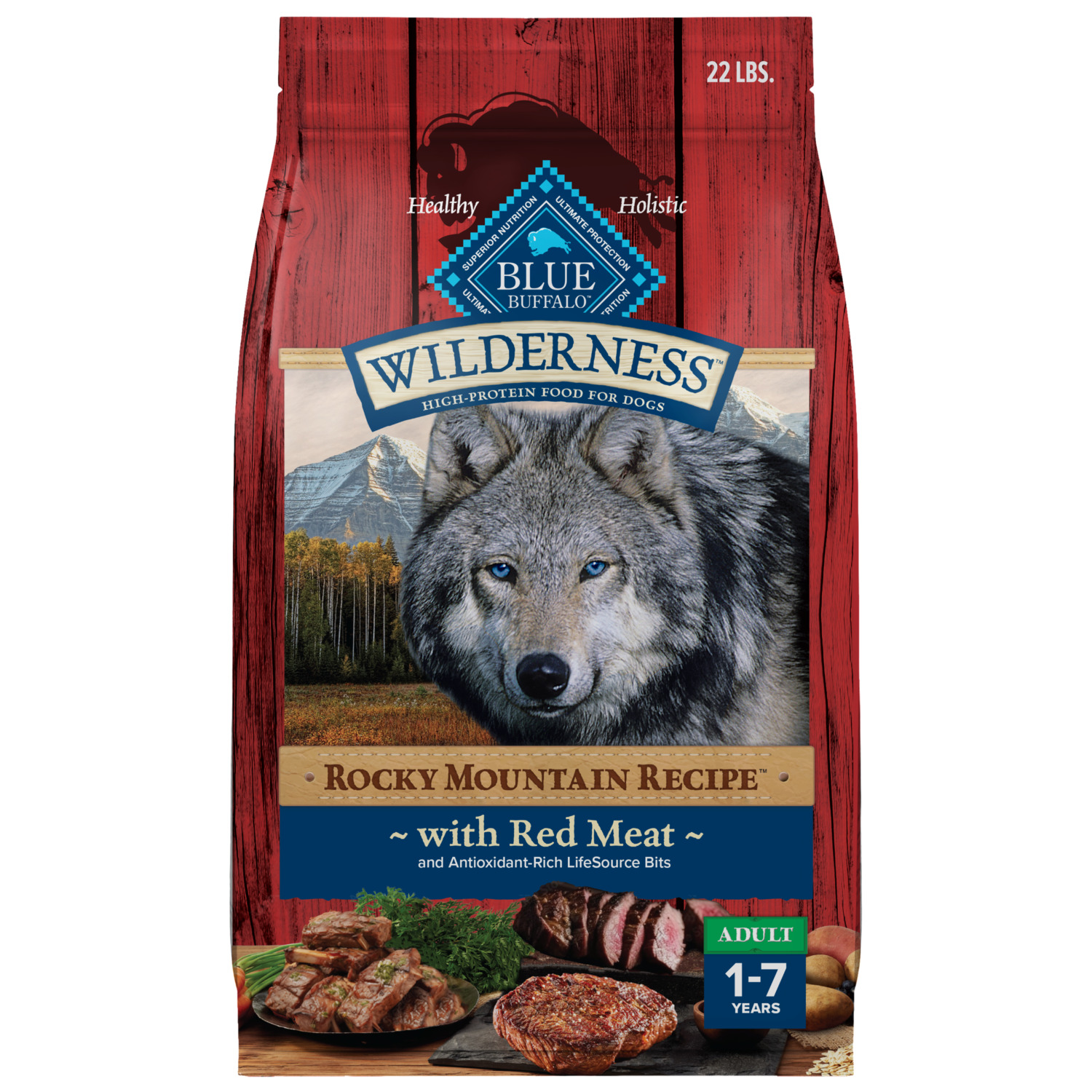 Blue Buffalo Wilderness Red Meat & Grains Rocky Mountain Recipe High-Protein Adult Dry Dog Food, 4.5-Lb