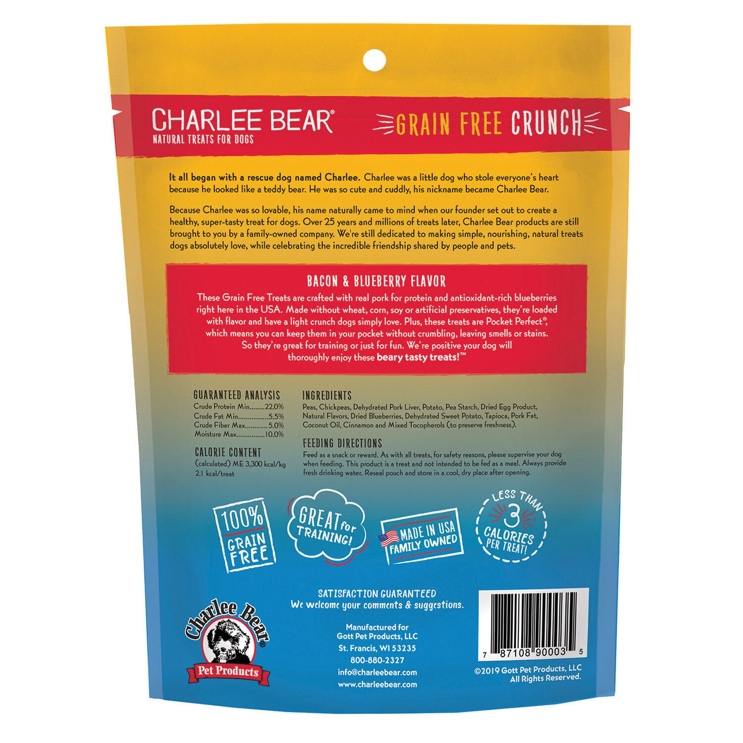 Charlee Bear Grain Free Crunch Bacon & Blueberry Flavor Low Calorie Dog Treats