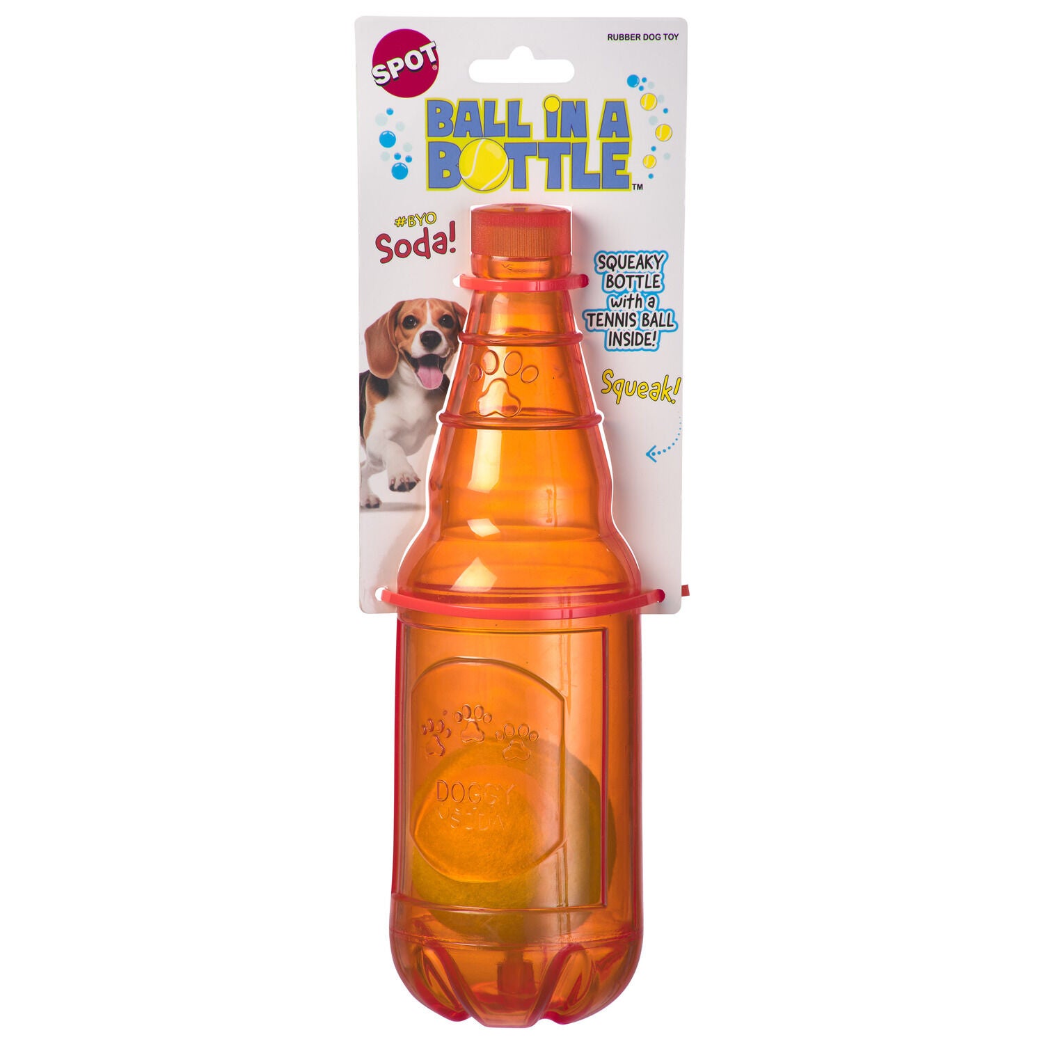 Spot Ball In A Soda Bottle Tough Squeaky Dog Toy, Assorted Colors